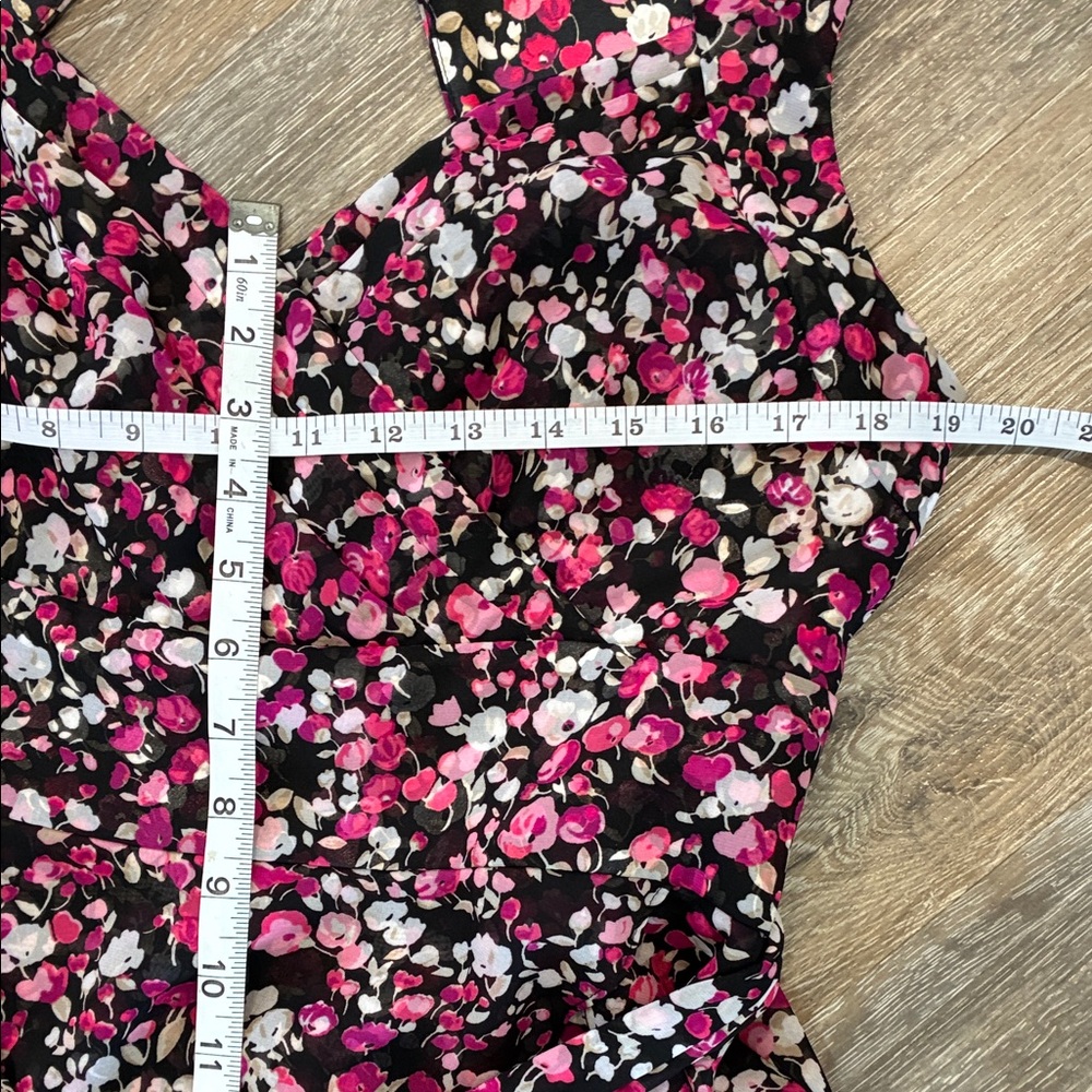 White House Black Market Black and Pink Floral Ruffle Midi Dress - Picture 9 of 15